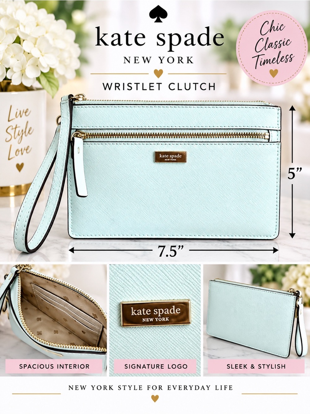 Kate Spade New York light blue Saffiano Leather Wristlet Clutch